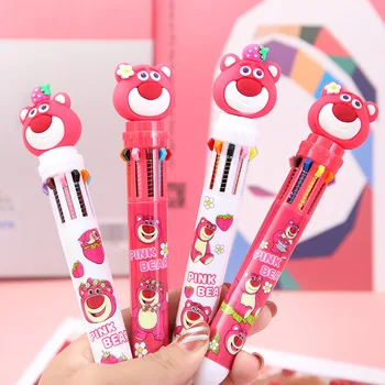 10 Цветов Гелевых ручек с милым мишкой, розовые шариковые ручки-планировщики с клубникой, для студентов, канцелярские принадлежности для учебы, 0,7 мм
