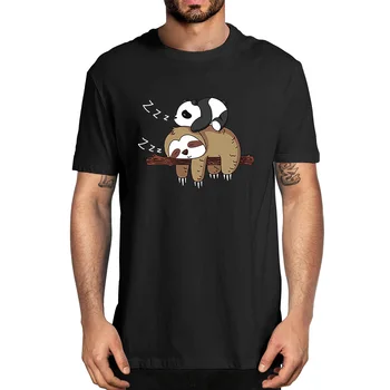 100% Хлопок, панда, спящая на ленивце, Летняя женская футболка с милым принтом, уличная одежда европейского размера, высококачественная мягкая футболка