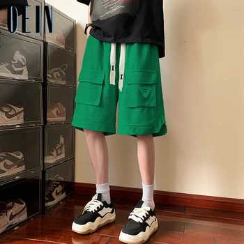 2023 Летние Мужские Шорты Корейская мода Зеленые Шорты Harajuku High Street Мужская Одежда Повседневные Шорты Хип-Хоп Уличная Одежда Шорты