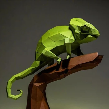 3D Хамелеон, модель для поделок из бумаги, игрушки-головоломки, домашний декор, креативное искусство ручной работы, Забавная обучающая игрушка для поделок из бумаги, животный мир