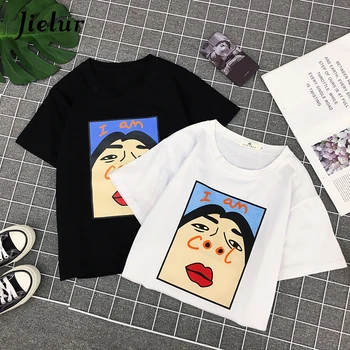 Jielur Harajuku I am Cool, Белая футболка с забавным Буквенным принтом, Женская Корейская Креативная Женская футболка, Модная Пародия На Черный Топ, Футболка S-XL