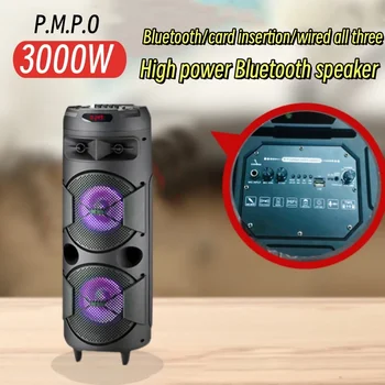 P.M.P.O 3000 Вт Двойной 8-дюймовый динамик Bluetooth Динамик 360 Объемное караоке Беспроводной басовый динамик Bluetooth Звуковая система 3000 мАч