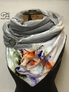 PLstar Cosmos 3D-принтованная серия животных с милым рисунком лисы, теплая шаль, шарф, весенне-зимний маленький треугольный шарф H-3