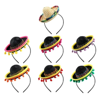 Q0KE Мексиканцы, шляпа-сомбреро, обручи для волос, праздничный костюм, повязка на голову, реквизит для фотосъемки, шляпа, праздничные головные аксессуары для взрослых