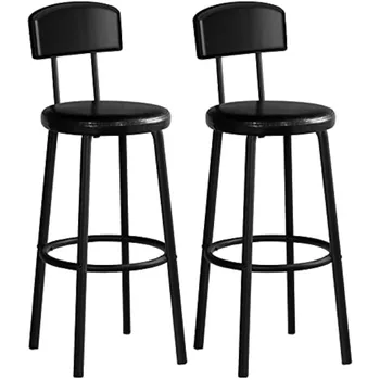 Барные стулья HOOBRO, комплект из 2 барных стульев со спинкой, 28,5-дюймовые барные стулья для завтрака, обитые полиуретаном, с подставкой для ног