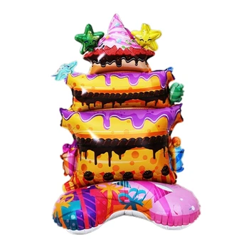Большой торт с Днем Рождения, воздушные шары, мультяшный торт, свеча, воздушный шар из алюминиевой фольги для украшения вечеринки в честь Дня рождения ребенка L9BE