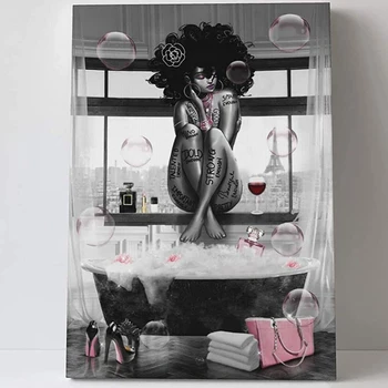 Гламурная модная черная девушка, сделай САМ, Алмазная живопись, Новые наборы для вышивания крестиком 2023, серо-розовая картина с вышивкой для ванной комнаты