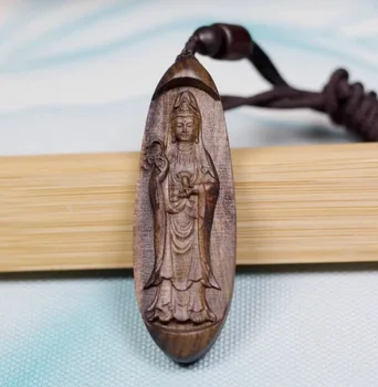 Деревянная бутылка Chenxiang Guanyin, Новая ручка для подвешивания на шею, Двусторонняя резная подвеска Zhaocai Nafu Wen Playing с деревянной резьбой