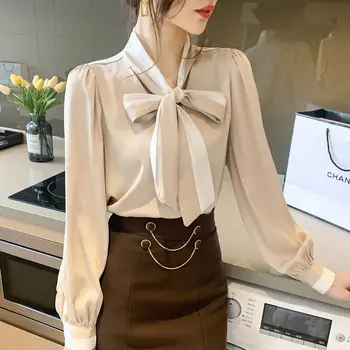 Женская блузка с длинными рукавами Bowknot professional OL shirt 2023, дизайн ранней осени, маленькая весенне-осенняя шифоновая блузка