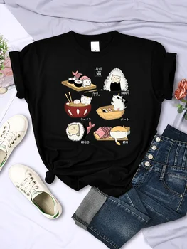 Женские рубашки с принтом Sushi Cat's Day Harajuku, Модные Спортивные Футболки в стиле Хип-Хоп, Брендовая Футболка, Дышащие Летние Топы в стиле Хип-Хоп