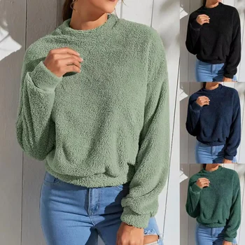Женский свитер с высоким воротом, однотонный флисовый короткий пуловер, Двухсторонние теплые топы 2023, Зимняя женская уличная одежда, толстовки с капюшоном