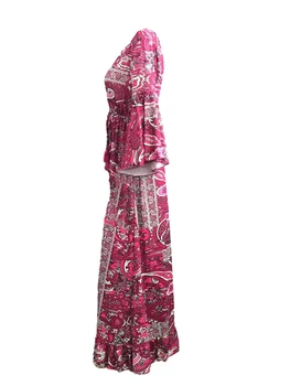 Женское платье Макси с цветочным принтом, рукавами с оборками и V-образным вырезом - элегантное платье на пуговицах спереди и регулируемой завязкой на талии -