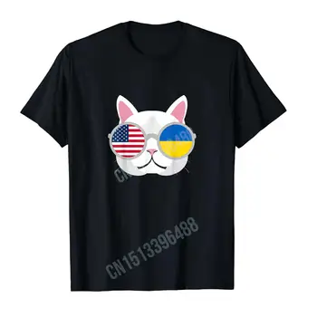 Забавная гордая украинско-американская кошка, подарочная футболка с флагом Украины и США