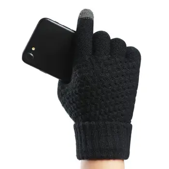 Зимние вязаные перчатки с ребристыми манжетами, вязаные перчатки, уютные стильные вязаные перчатки для женщин, мужские утолщенные ребристые манжеты с сенсорным экраном