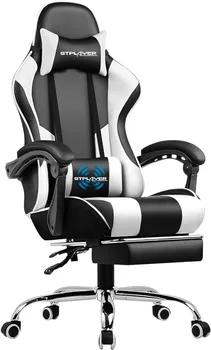 Игровое кресло GTPLAYER, Компьютерное кресло с Подставкой для ног и Поясничной поддержкой, Регулируемое По высоте Игровое кресло с поворотным Сиденьем на 360°