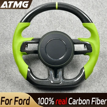 Индивидуальное рулевое колесо из углеродного волокна для Ford Mustang GT 2018 2019 2020 2021 2022, Гоночное рулевое колесо, автомобильные аксессуары