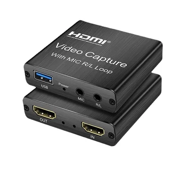 Карта захвата USB HDMI - Коробка для записи HD-видео для прямой трансляции игр OBS с Микрофонным входом 3,5 мм