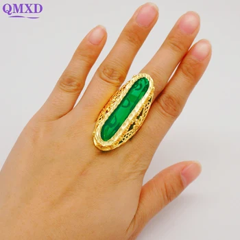 Кольцо большого золотого цвета из Эфиопии, Дубая, преувеличенное хрустальное кольцо, Марокко, банкетное обручальное кольцо, ювелирное изделие с украшением в виде кристаллов, подарок