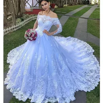 Красивое Свадебное платье С Кружевными Аппликациями, Шлейф С открытыми плечами, Бальное платье Garden Vestidos De Noiva, Свадебное Платье
