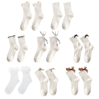 Кружевной Короткий Носок Для Женщин, Носок в стиле Лолит, Белый Носок для Женщин, Носок с Оборками, Носок-трубка JKStocking, Носок 066C