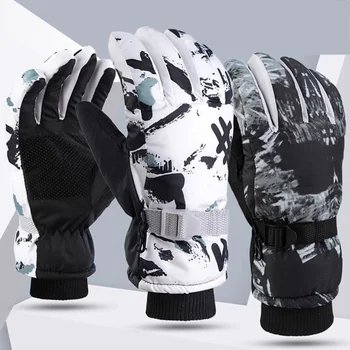 Лыжные перчатки с сенсорным экраном, флисовые Перчатки для сноуборда, 5-пальцевые профессиональные зимние теплые Сверхлегкие Водонепроницаемые тепловые перчатки для снега