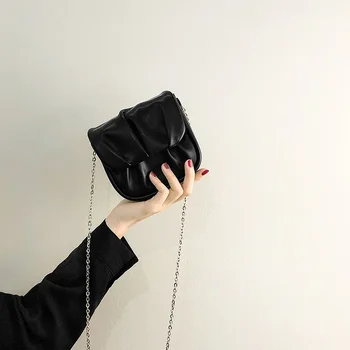 Модная дизайнерская мини-сумка через плечо, женская плиссированная цепочка 2023, черная бежевая сумка через плечо, седельные сумки из искусственной кожи большой емкости
