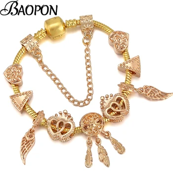 Модный браслет с сердечными бусинами и цепочкой-змейкой золотого цвета, фирменный браслет для женщин, ювелирный подарок на День Святого Валентина