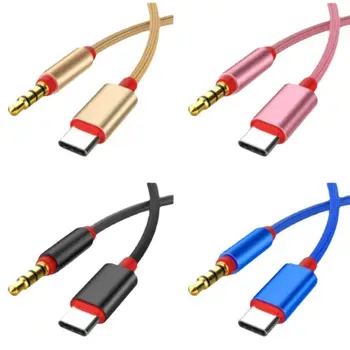 Нейлоновая оплетка от USB C до 3,5 мм Адаптер для наушников В автомобиле аудиокабель Type-C до 3,5 мм Разъем для подключения кабеля AUX