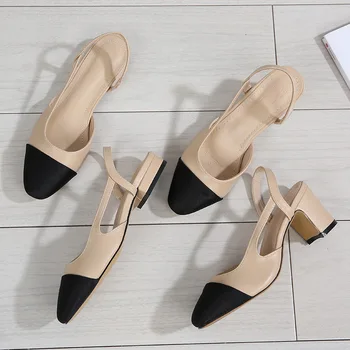 Новые Босоножки с острым носком Модные Туфли на низком квадратном каблуке без каблука в Корейском стиле, подходящие по цвету к Вечерним Дамским туфлям Chaussure Femme 2024