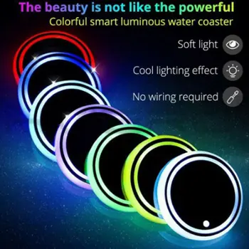 Новый Авто Светодиодный Автомобильный Подстаканник Нижняя Накладка USB Зарядка Автомобильная Атмосфера Легкая Нескользящая Подставка 7 Цветов Светящийся RGB Свет Автомобильный Коврик