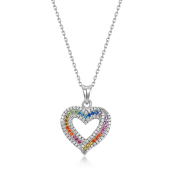 Ожерелье из стерлингового серебра ALLNOEL 925 пробы Для женщин, Красочные драгоценные камни, Радужный циркон, Подвеска в виде сердца, подарки на годовщину, ювелирные изделия