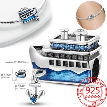 Оригинальные ювелирные изделия из стерлингового серебра 925 пробы, синие бусины-кораблики, подвеска Ship Sight, подходят для вечеринки в бутике Pandora в сочетании с подарками