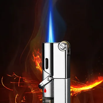Персонализированный Боковой Шлифовальный Круг С Зажиганием Надувная Зажигалка Наружная Металлическая Ветрозащитная Турбинная Газовая Зажигалка для Сигар Подарок для Мужчин