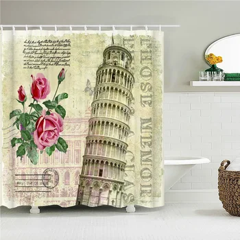 Пизанская башня занавеска для душа ванная комната шторы Европейский ретро Париж башня принт водонепроницаемый полиэстер ткань для ванной декор