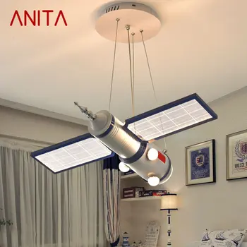 Подвесной Светильник ANITA Children's Spaceship LED Creative Fashion Cartoon Light Для Детской Комнаты Детского Сада С Затемнением Дистанционного Управления