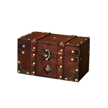 Ретро Сундук с сокровищами, винтажный деревянный ящик для хранения ювелирных изделий в античном стиле, органайзер для больших и маленьких