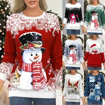 Рождественские топы, Женская Свободная блузка с длинным рукавом, Повседневные рождественские свитшоты, джемпер, Праздничная женская одежда, Новогодние украшения, подарки