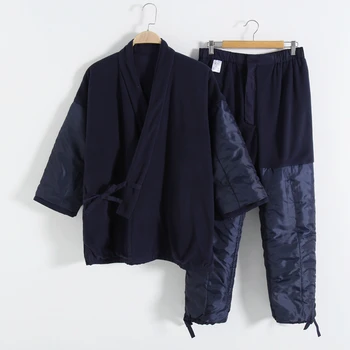 Самураи, Японские буддийские монахи, одежда для монахинь, мужские Традиционные брюки-кимоно, комплект брюк, зимние теплые Юката Джинбэй для снятия шерсти