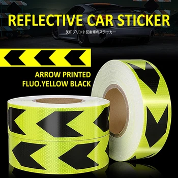 Светоотражающая автомобильная наклейка VOOFENG Fluo.Микропризматическая светоотражающая лента с желто-черной стрелкой для предупреждения о безопасности дорожного движения
