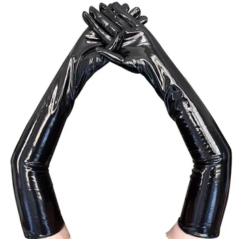 Сексуальные Черные Латексные перчатки из лакированной кожи, Танцевальное представление на Хэллоуин, женские рукавицы длиной 53 см, ночной клуб, танец на шесте, Бар, Косплей на шесте