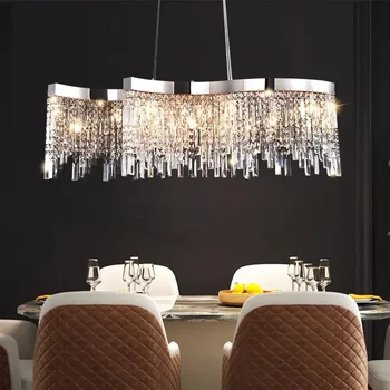 Серебряная хрустальная люстра для столовой Креативный дизайн Подвесной светильник для кухни Современный домашний декор Освещение в помещении Роскошный блеск