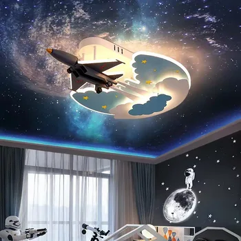 Современная светодиодная люстра для гостиной, спальни, люстра с плафоном, потолочная люстра с мультяшным самолетом для мальчиков