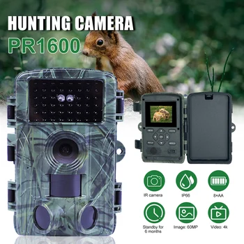 Уличная WiFi-камера для охоты PR1600 60MP 4K инфракрасного ночного видения IP66, Водонепроницаемая камера для охоты на диких животных, Аксессуары для ловушек