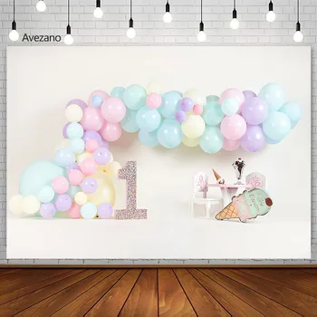 Фон Avezano Декор для вечеринки в честь 1-го дня рождения девочки, воздушный шар, мороженое, сладкий торт, фон для фотосессии в фотостудии, реквизит для фотосессии