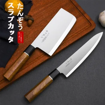 Японский нож шеф-повара, нож для суши и сашими, кухонный нож для нарезки накири из нержавеющей стали, лезвие 5Cr15, Деревянная ручка, Кухонные инструменты
