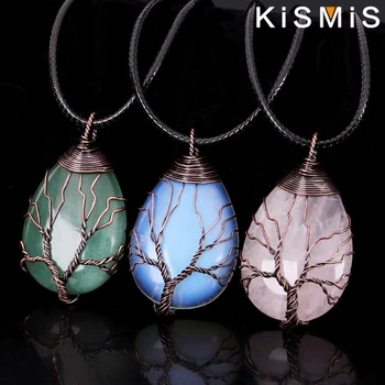 KISMIS 1 шт. Ожерелье с подвеской из натурального камня в форме капли воды с Извилистым Деревом Жизни