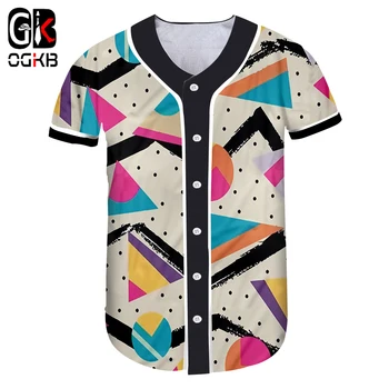 Бейсбольная рубашка OGKB, женская унисекс, короткая бейсбольная рубашка с 3D принтом в горошек, забавная одежда большого размера, женские летние топы