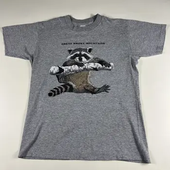 Винтажная рубашка с енотом, большая серая футболка с изображением животных 80-х годов с длинными рукавами
