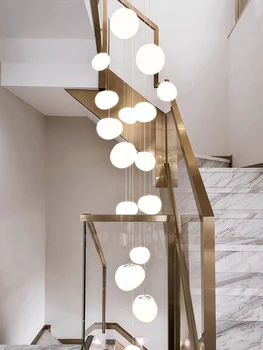Датская креативная люстра из булыжника в лофте, Пустая гостиная, Двухуровневая вращающаяся лестница, спальня, Барное освещение