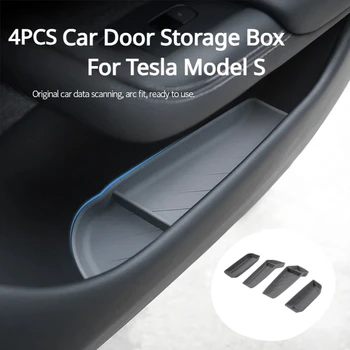 Для Tesla Model S 4шт Ящик для хранения дверей автомобиля Силиконовые коврики Водонепроницаемый тканевый коврик для хранения аксессуаров интерьера автомобиля для модели S
